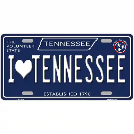 I Heart TN Tennessee Blue Novelty Metal License Plate Tag 24" x 12" (LLP)