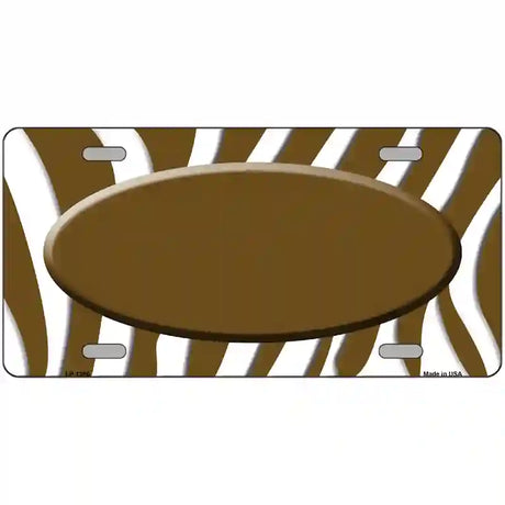 Brown White Zebra Center Oval Metal Novelty License Plate 24" x 12" (LLP)