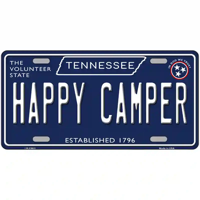 Happy Camper Tennessee Blue Novelty Metal License Plate Tag 24" x 12" (LLP)