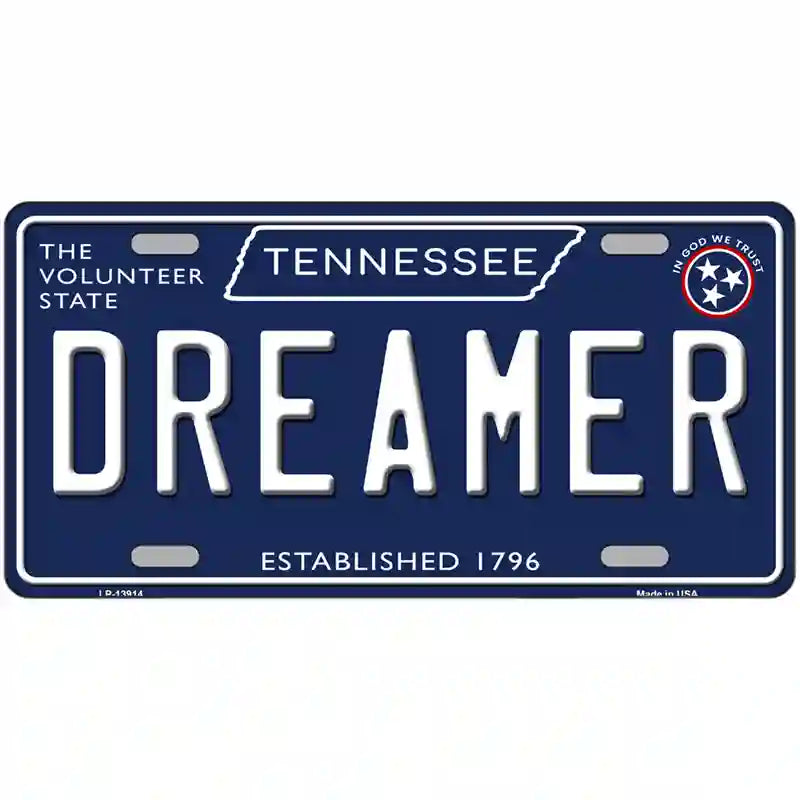 Dreamer Tennessee Blue Novelty Metal License Plate Tag 24" x 12" (LLP)