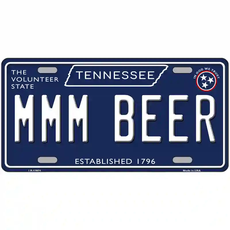 Mmm Beer Tennessee Blue Novelty Metal License Plate Tag 24" x 12" (LLP)