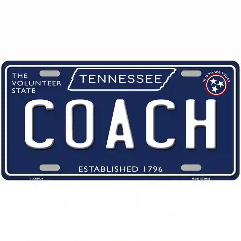 Coach Tennessee Blue Novelty Metal License Plate Tag 24" x 12" (LLP)