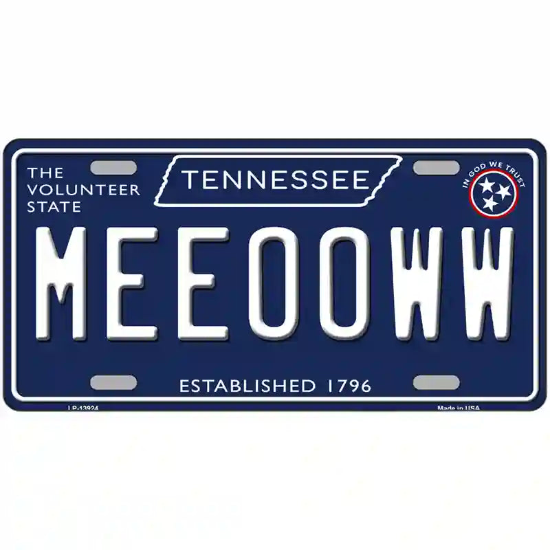 Meeooww Tennessee Blue Novelty Metal License Plate Tag 24" x 12" (LLP)