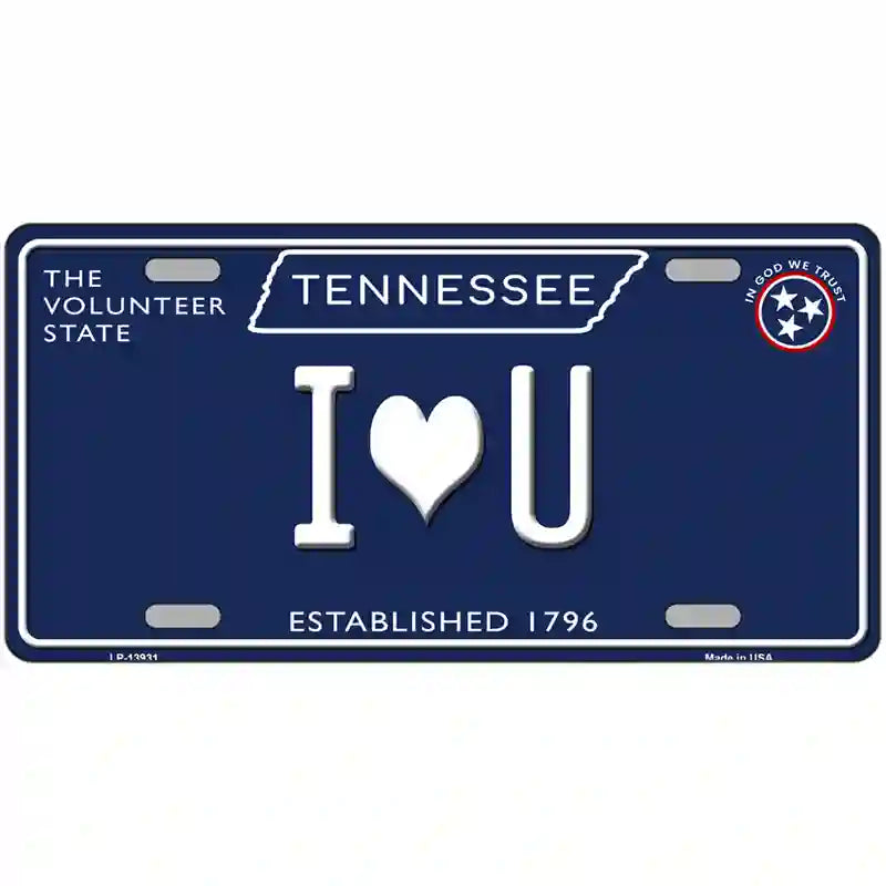 I Heart U Tennessee Blue Novelty Metal License Plate Tag 24" x 12" (LLP)