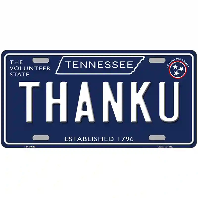 Thank U Tennessee Blue Novelty Metal License Plate Tag 24" x 12" (LLP)