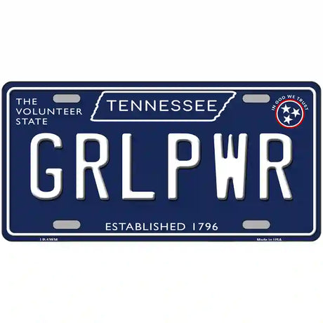 Grlpwr Tennessee Blue Novelty Metal License Plate Tag 24" x 12" (LLP)