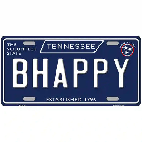 B Happy Tennessee Blue Novelty Metal License Plate Tag 24" x 12" (LLP)