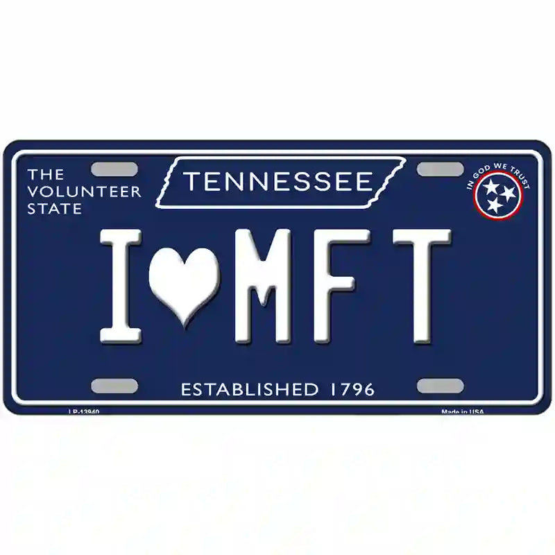 I Heart MFT Tennessee Blue Novelty Metal License Plate Tag 24" x 12" (LLP)