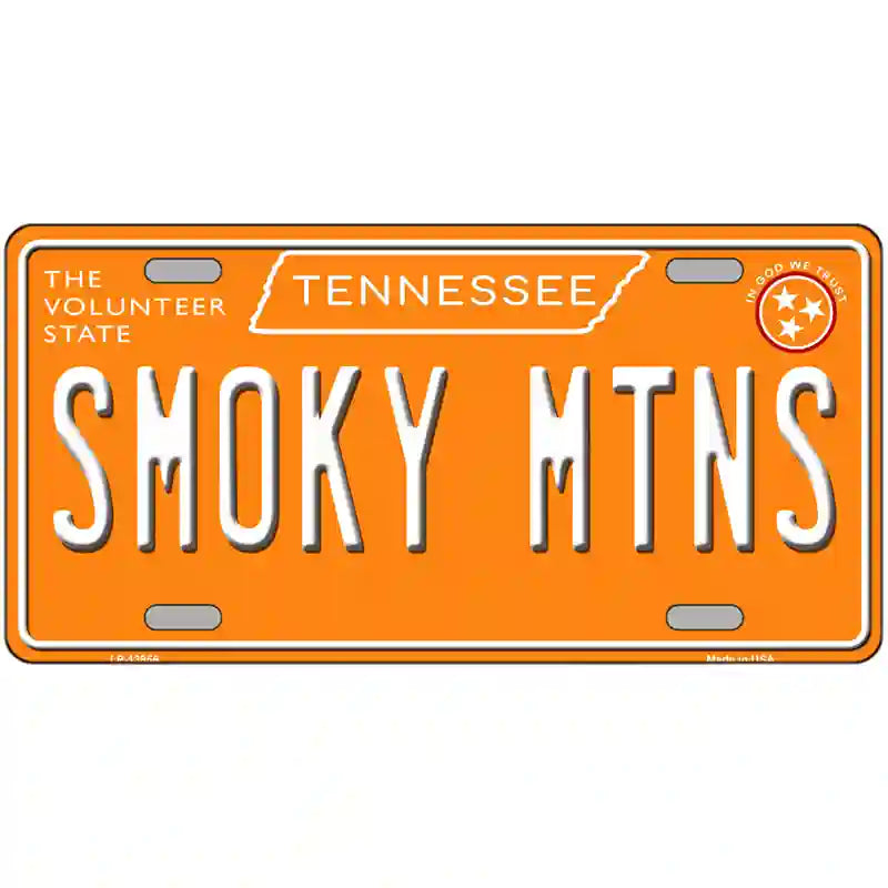 Smoky Mtns Tennessee Orange Novelty Metal License Plate Tag 24" x 12" (LLP)