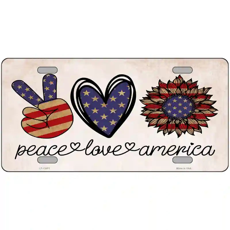 Peace Love America Novelty Metal License Plate Tag 24" x 12" (LLP)