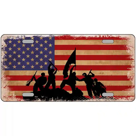 Grunge American Flag with Soldiers Novelty Metal License Plate Tag 24" x 12" (LLP)