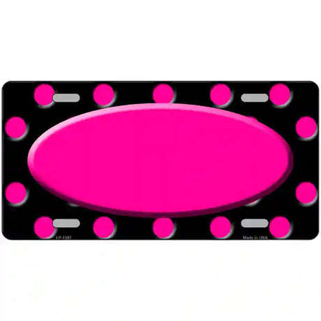 Pink Black Polka Dot Pink Center Oval Black Metal Novelty License Plate 24" x 12" (LLP)