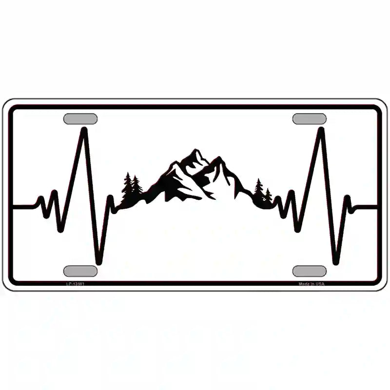 Mountains Heart Beat Novelty Metal License Plate Tag 24" x 12" (LLP)