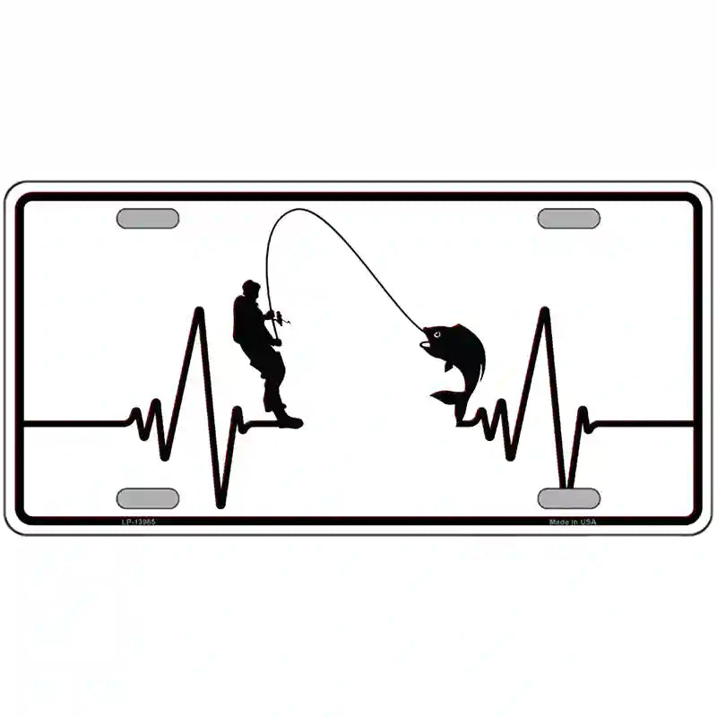 Fishing Heart Beat Novelty Metal License Plate Tag 24" x 12" (LLP)