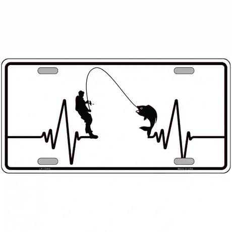 Fishing Heart Beat Novelty Metal License Plate Tag 24" x 12" (LLP)