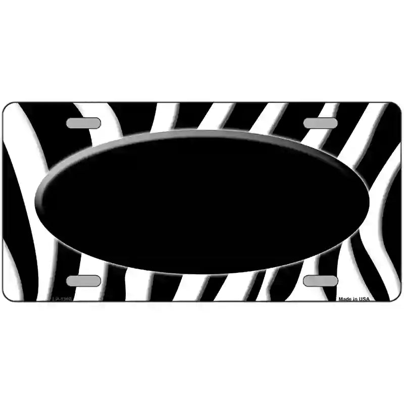 Black White Zebra Center Oval Metal Novelty License Plate 24" x 12" (LLP)