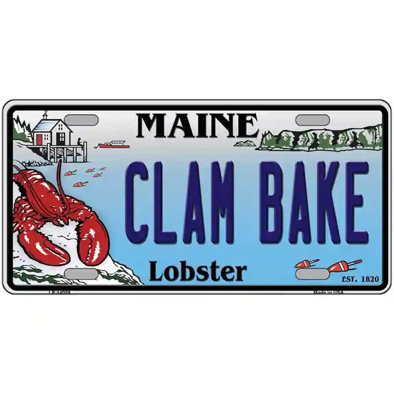 Clam Bake Maine Lobster Novelty Metal License Plate 24" x 12" (LLP)