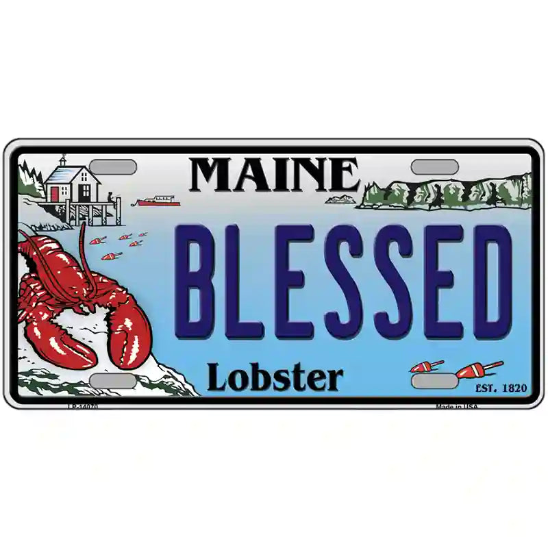 Blessed Maine Lobster Novelty Metal License Plate 24" x 12" (LLP)