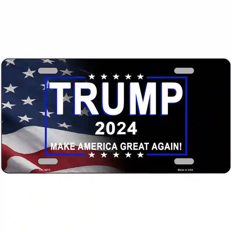 Trump 2024 Flag | Black Novelty Metal License Plate 24" x 12" (LLP)