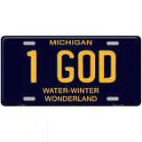 1 God Michigan Blue Novelty License Plate 24" x 12" (LLP)