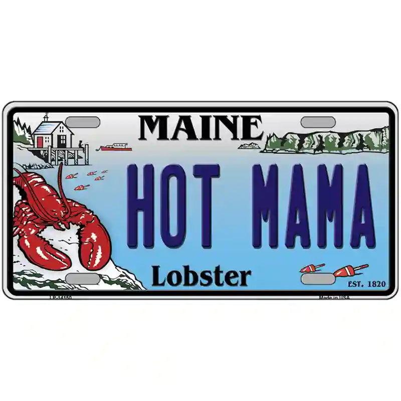 Hot Mama Maine Lobster Novelty Metal License Plate 24" x 12" (LLP)