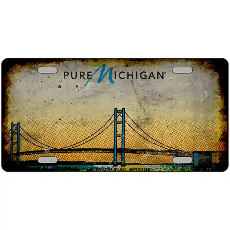 Pure Michigan Mackinac Bridge Rusty Novelty Metal License Plate 24" x 12" (LLP) / Yes