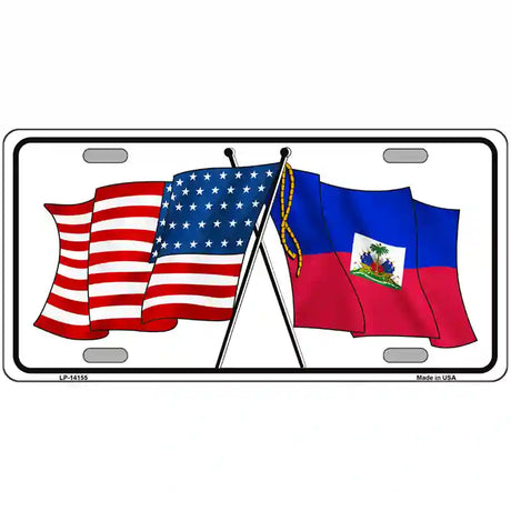 Haiti Crossed US Flag Novelty Metal License Plate 24" x 12" (LLP)