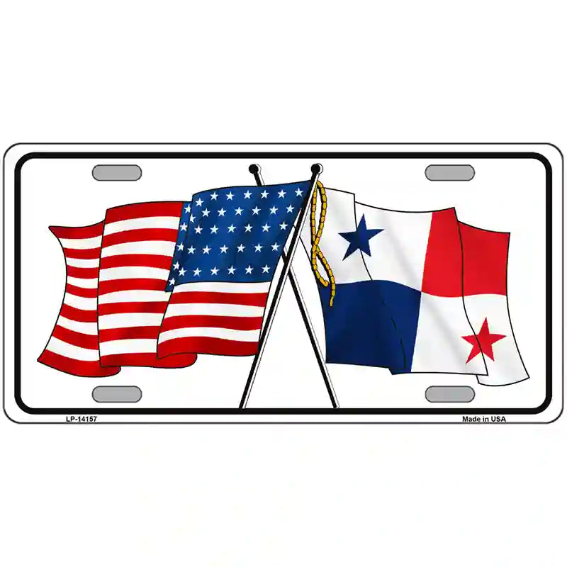 Panama Crossed US Flag Novelty Metal License Plate 24" x 12" (LLP)