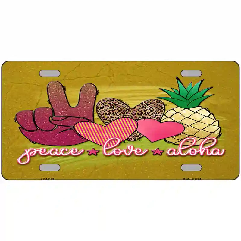 Peace Love Aloha Novelty Metal License Plate 24" x 12" (LLP)