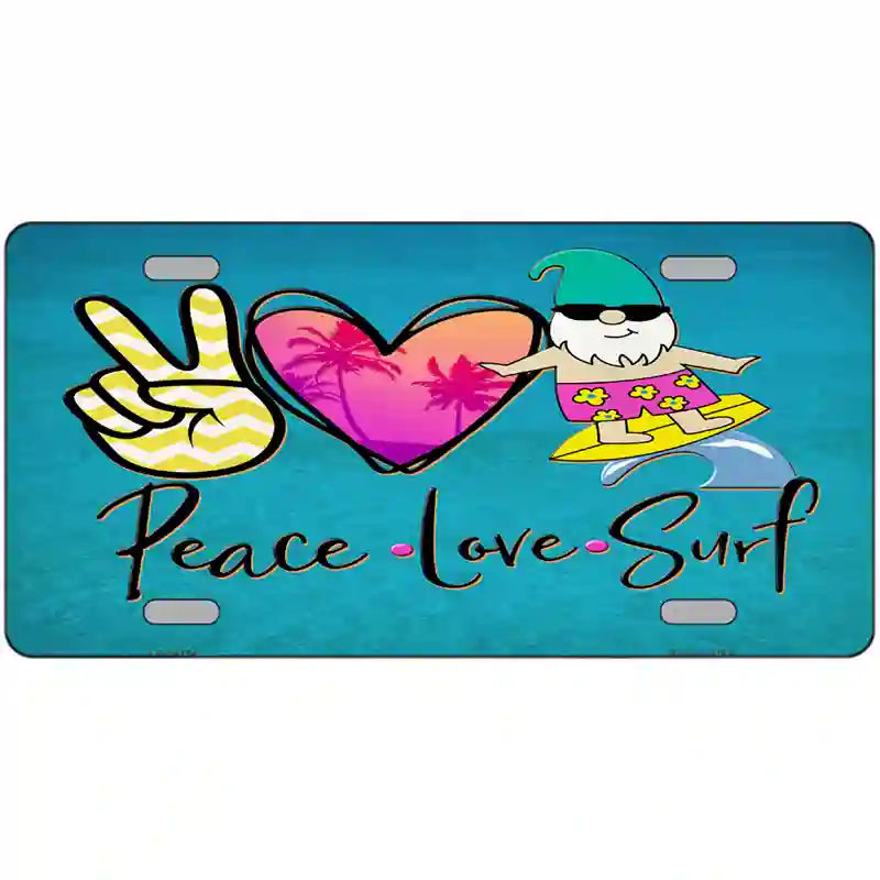 Peace Love Surf Novelty Metal License Plate 24" x 12" (LLP)