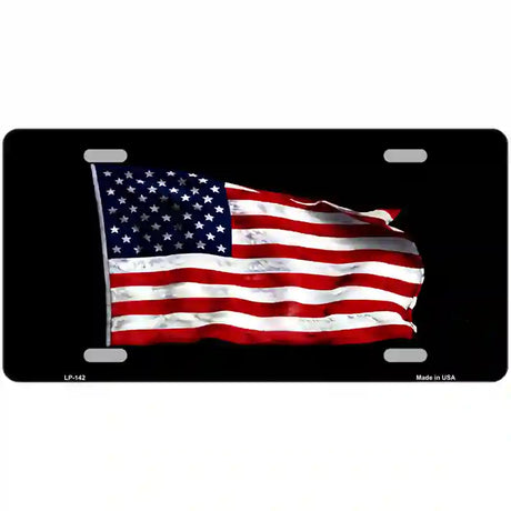 Waving American Flag Black Metal Novelty License Plate 24" x 12" (LLP)