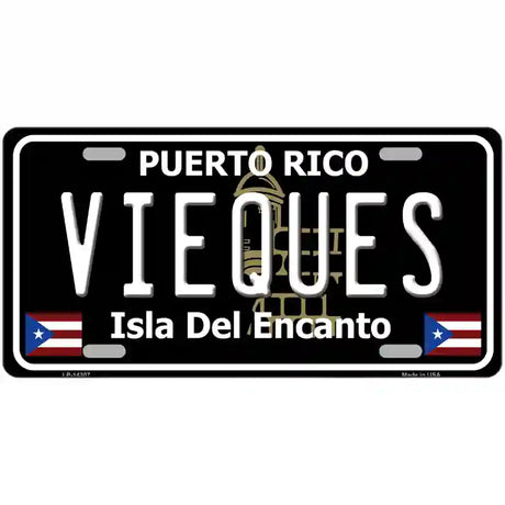 Vieques Puerto Rico Black Novelty Metal License Plate 24" x 12" (LLP)