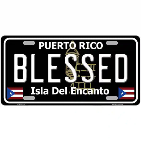 Blessed Puerto Rico Black Novelty Metal License Plate 24" x 12" (LLP)