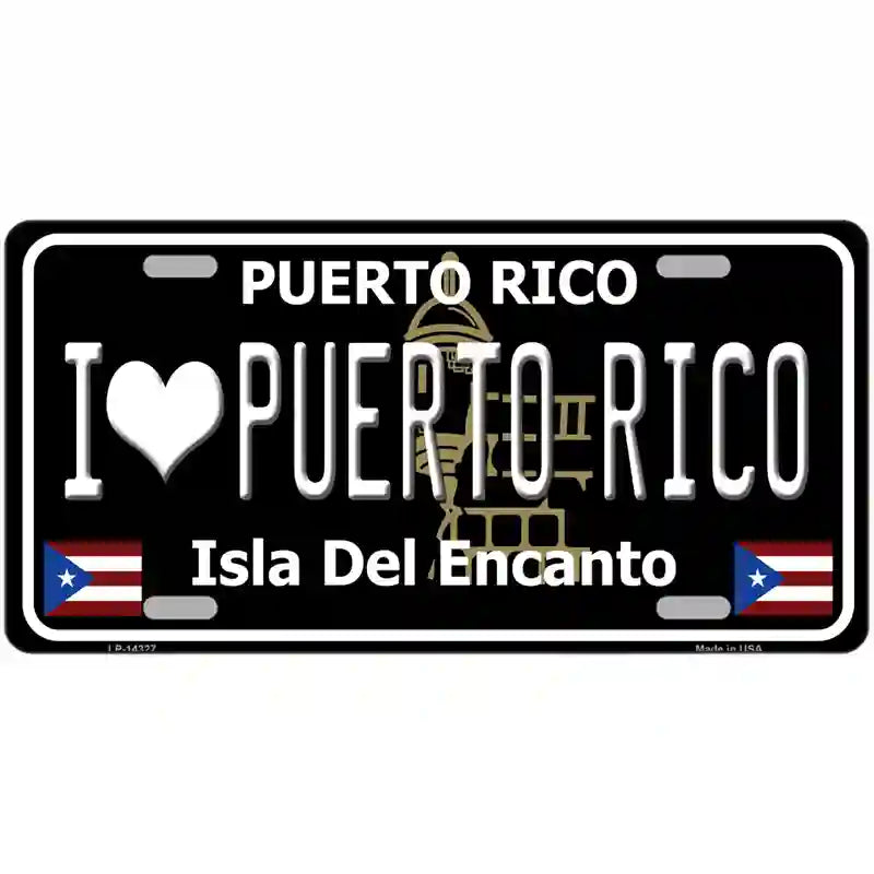 I Love Puerto Rico Black Novelty Metal License Plate 24" x 12" (LLP)