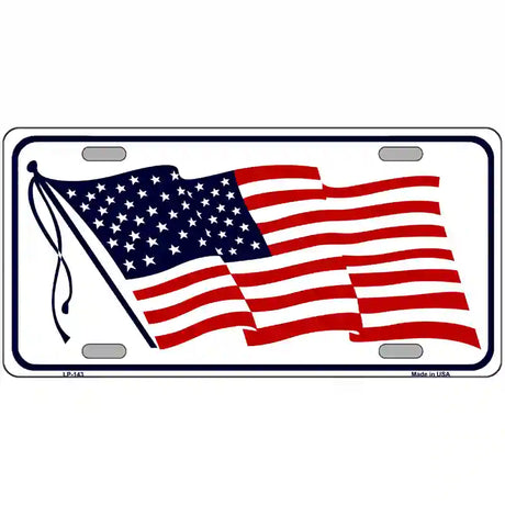 American Flag Waving White Metal Novelty License Plate 24" x 12" (LLP)