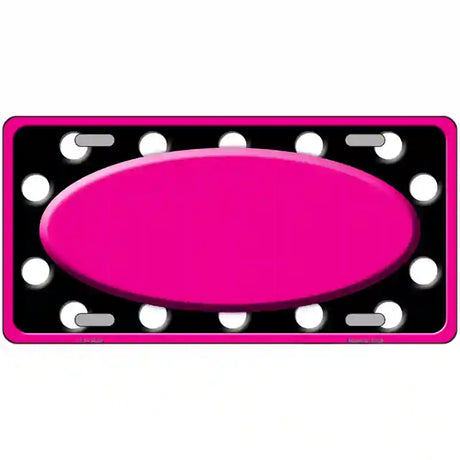 White Black Polka Dots Pink Frame And Center Oval Metal Novelty License Plate 24" x 12" (LLP)