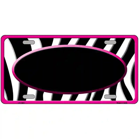 Black White Pink Zebra Center Oval Metal Novelty License Plate 24" x 12" (LLP)