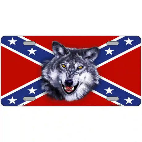 Confederate Flag Wolf Metal Novelty License Plate 24" x 12" (LLP)