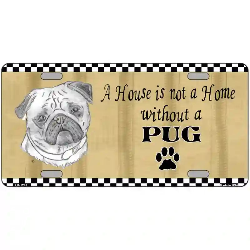 Pencil Sketch Pug Metal Novelty License Plate 24" x 12" (LLP)