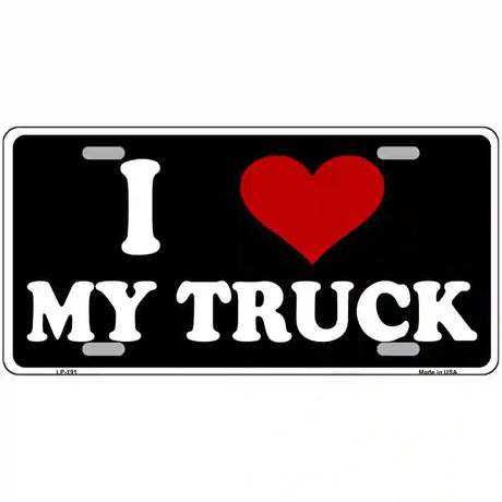 I Love My Truck Black Metal Novelty License Plate 24" x 12" (LLP)