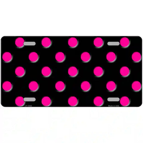 Hot Pink Polka Dots Black Metal Novelty License Plate 24" x 12" (LLP)