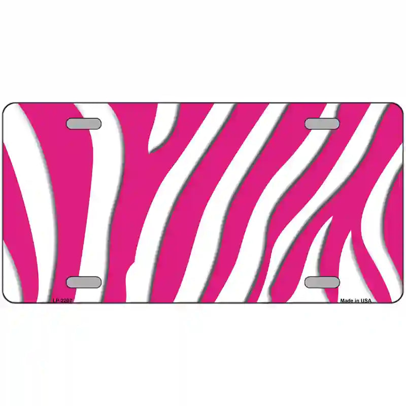 Hot Pink White Zebra Metal Novelty License Plate 24" x 12" (LLP)