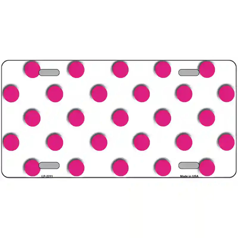 Hot Pink Polka Dots White Metal Novelty License Plate 24" x 12" (LLP)