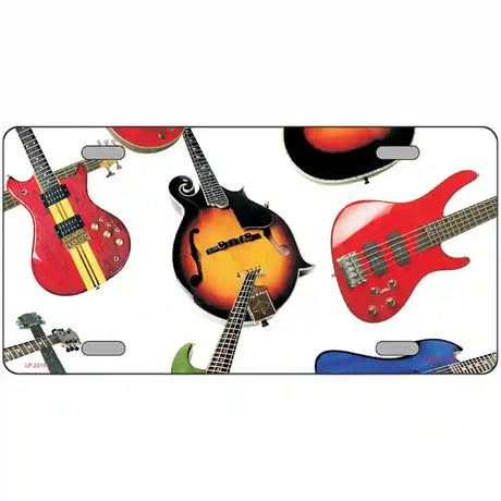 Guitars White Metal Novelty License Plate 24" x 12" (LLP)