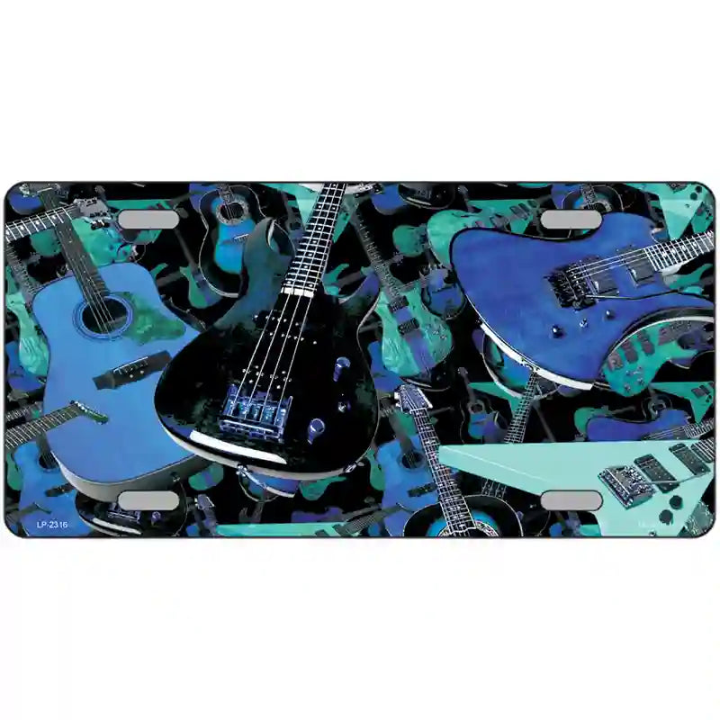 Guitars Blue Metal Novelty License Plate 24" x 12" (LLP)