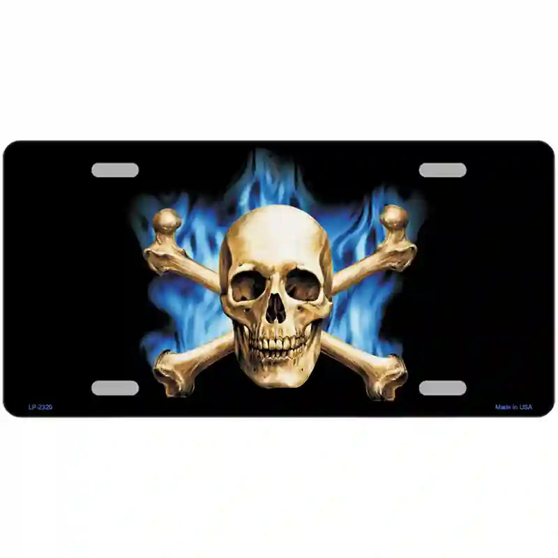 Blue Flame And Crossbones Metal Novelty License Plate 24" x 12" (LLP)