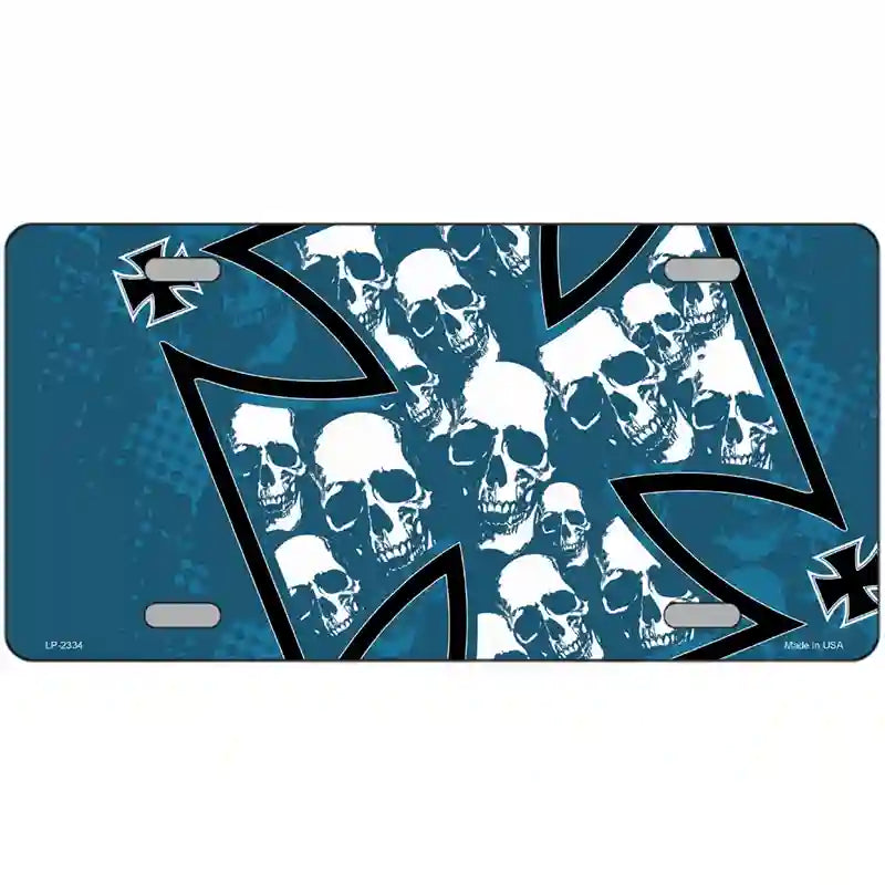 Maltese Cross Skulls Metal Novelty License Plate 24" x 12" (LLP)