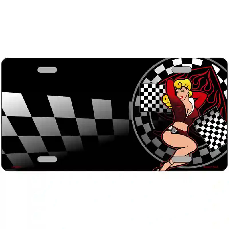 Racing Pin Up Girl Metal Novelty License Plate 24" x 12" (LLP)