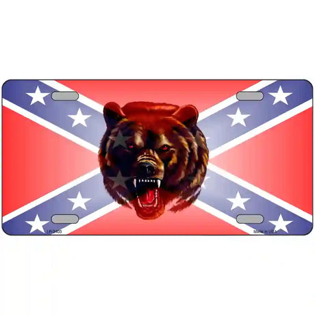 Confederate Flag Grizzly Bear Metal Novelty License Plate 24" x 12" (LLP)