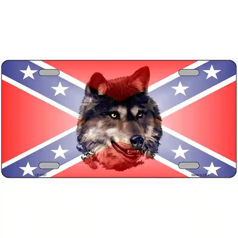 Confederate Flag Faded Wolf Metal Novelty License Plate 24" x 12" (LLP)